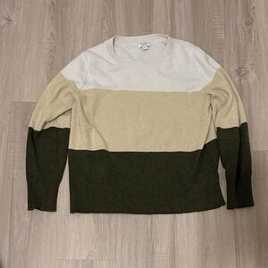 J Crew Striped Crewneck Sweater in White, Cream & Olive